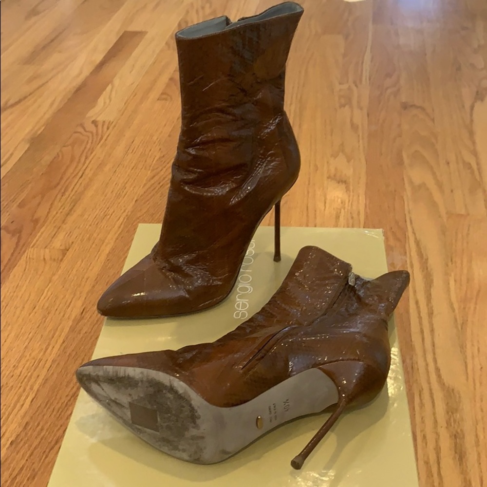 Sergio Rossi Scarpe Donna Brown Leather Booties - Picture 2 of 3
